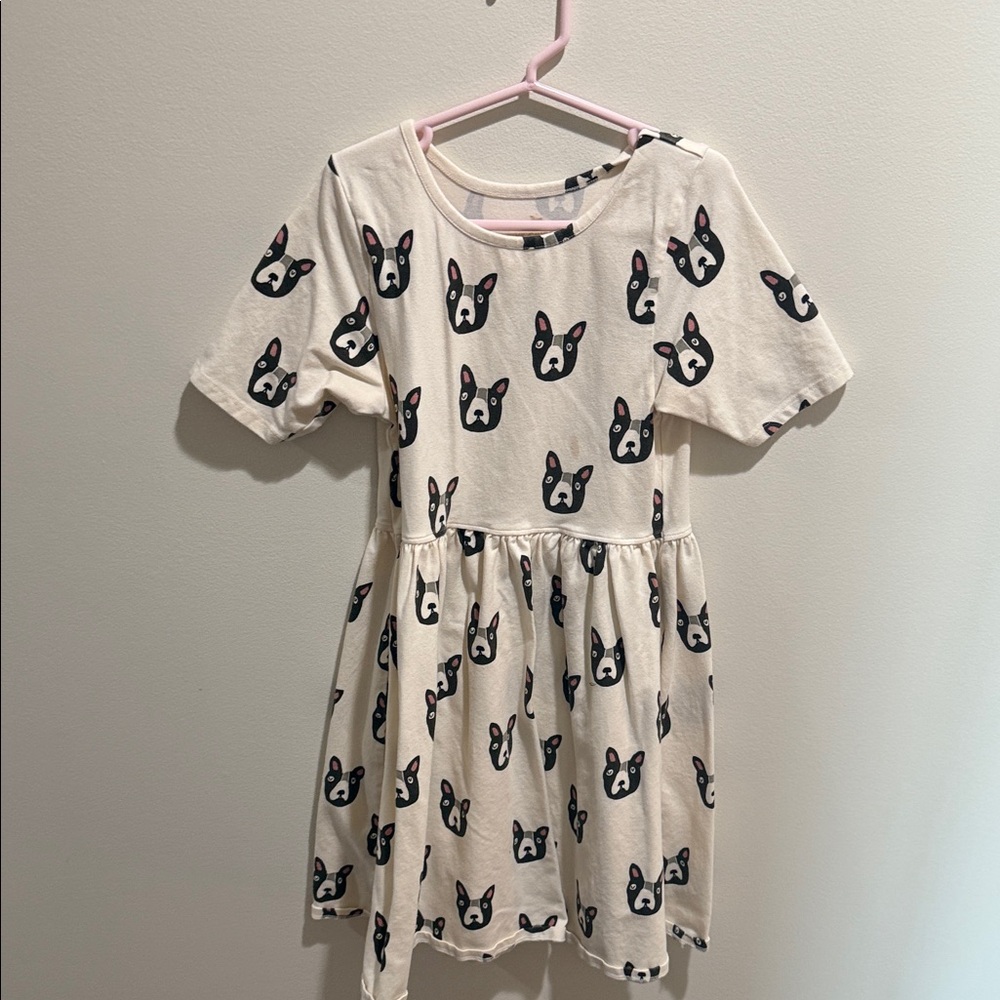 Pink Chicken Cream and Black Dog Pattern Dress